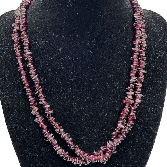 Garnet Necklace Beaded 36 Inch String January Birthstone Vintage Gemstone - Picture 1 of 4